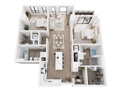 Floor plan for 2 beds, 2 baths, 1240 sqft